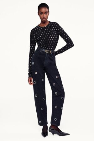 Frame - Dotted Stretch Mesh Top in Black Multi
