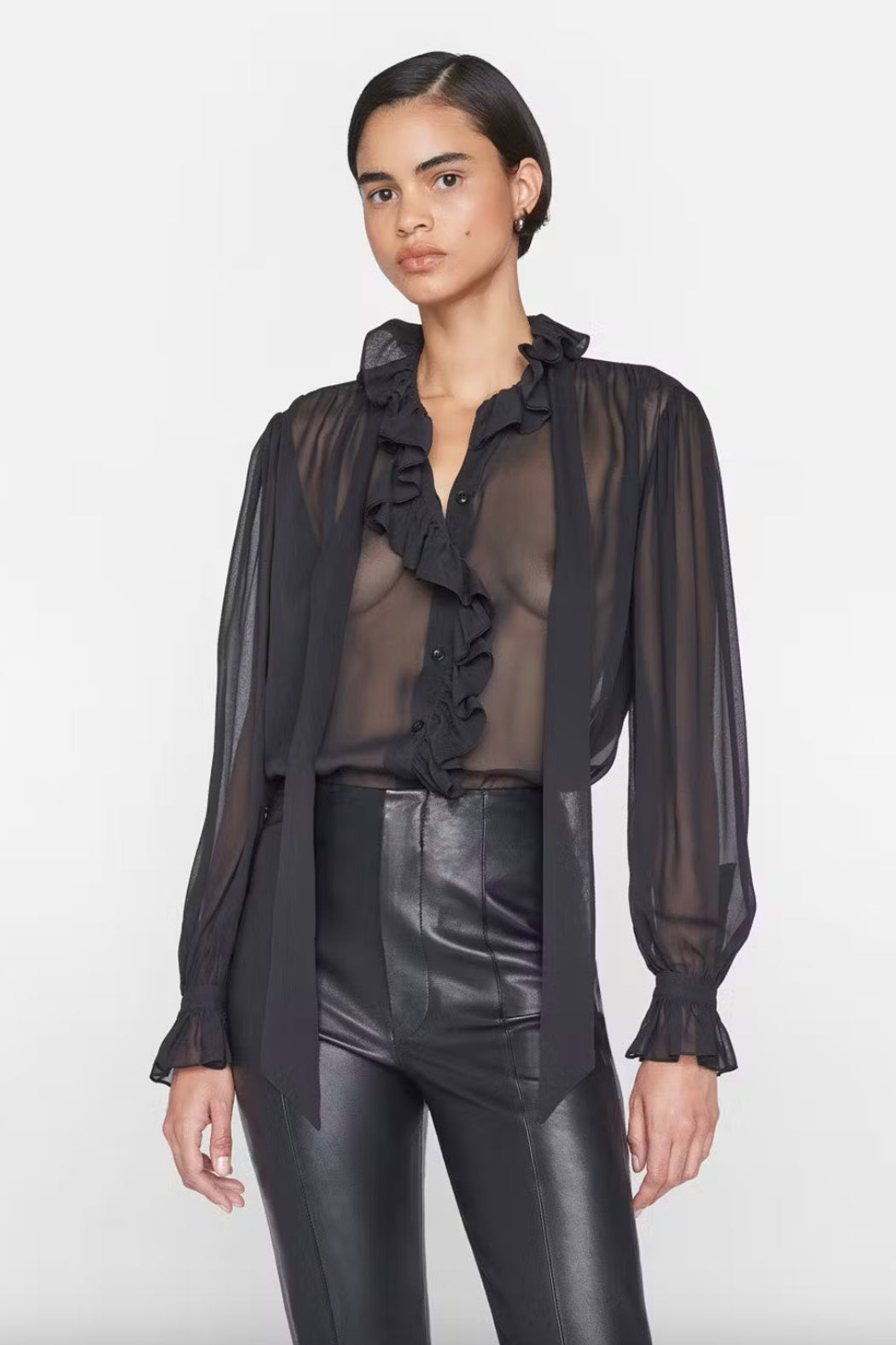 Frame - Ruffle Front Button Up Shirt - Image 3